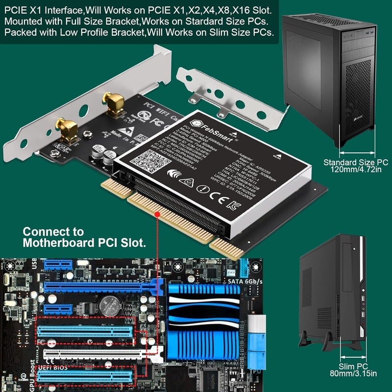 FebSmart Wireless N Dual Band 600Mbps (2.4GHz 300Mbps or 5GHz 300Mbps) PCI WiFi Adapter for Windows 11, 10, 8.x, 7, XP (32/64bit) and Windows Server Desktop PCs, PCI Interface WiFi Card (PCI-N600) - Image 5